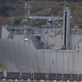 a large ship in the background