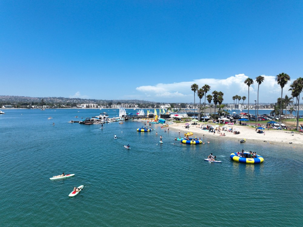a group of people swimming in a body of water