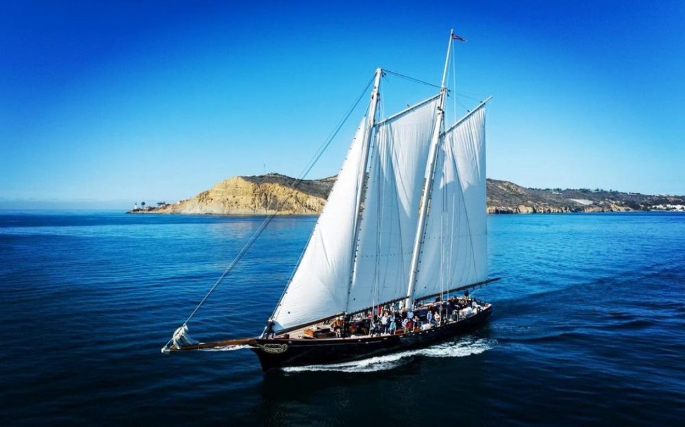 a large sailboat in a body of water