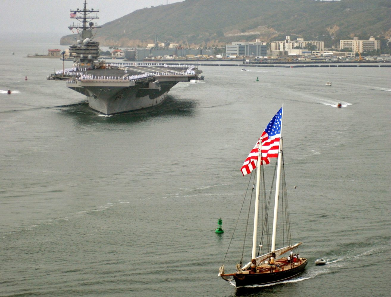 a naval ship in large body of water