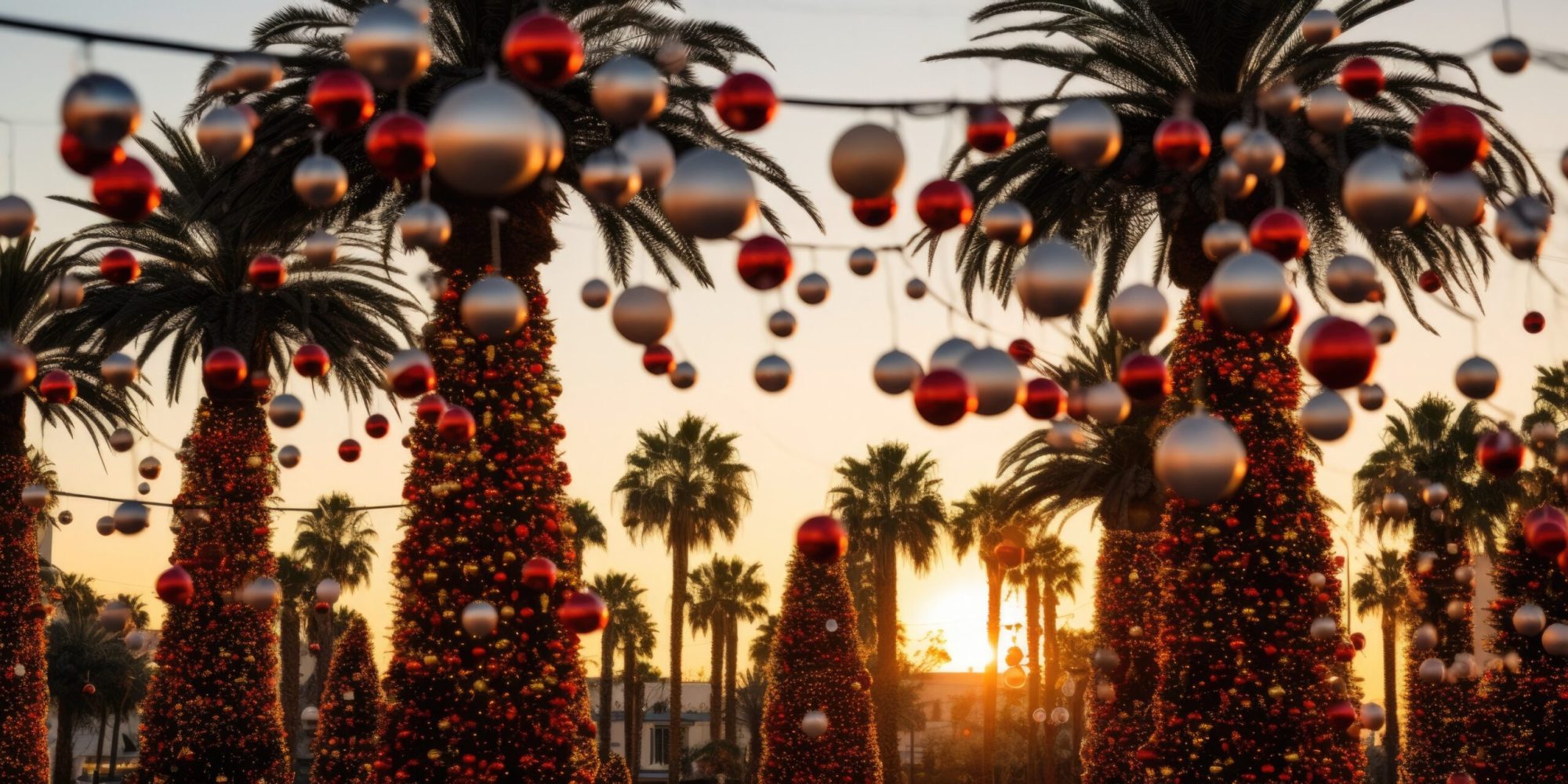palm trees at christmas time with ornaments