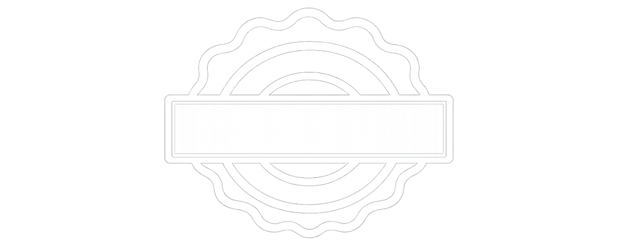 Blank circular badge with scalloped edges and a horizontal banner.